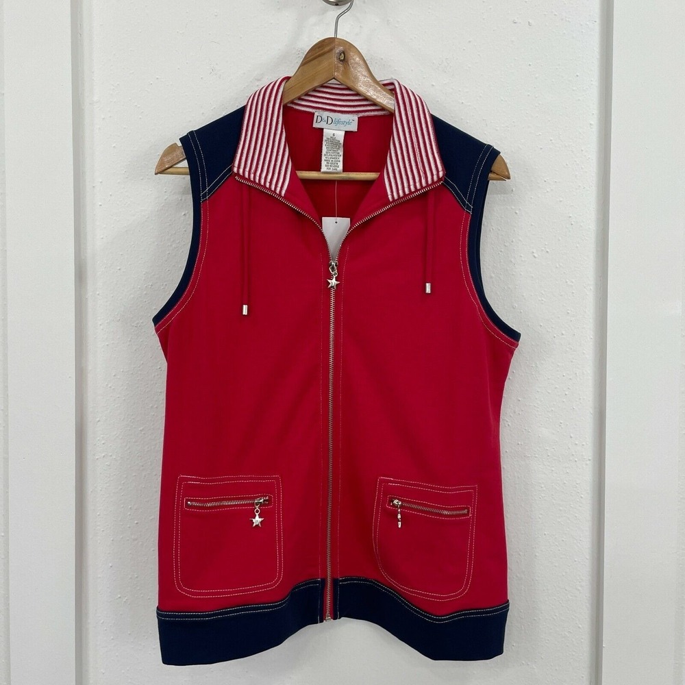 Nautical Preppy Vest Women's Small Red Zip Y2K D&D Lifestyle NWT Cotton Sporty